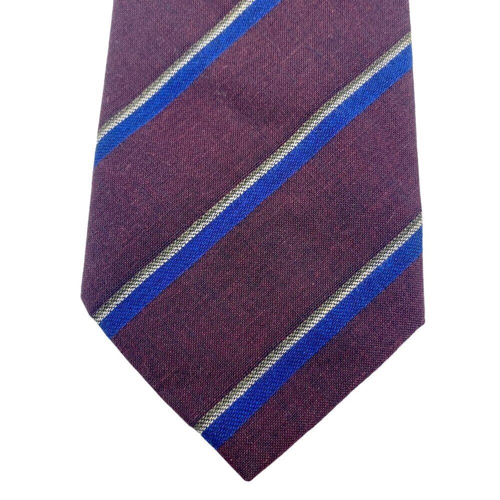 ETRO Vintage  Mens Necktie Cotton Burgundy Red Stripe Narrow Tie